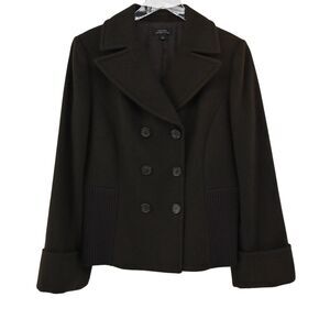 TAHARI Jacket Womens Size 8 Wool Long Sleeve Double Breasted Pea Coat Dark Brown